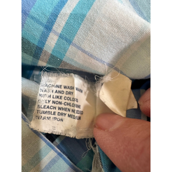 Men's GAP Blue White Plaid Fitted Short Sleeve Button Down Shirt L - Picture 5 of 6